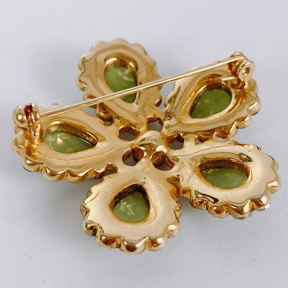 VTG 1960s Brooch Green Cabochons Rhinestones Starburst Sparkling Opal-Look MCM - Picture 14 of 15